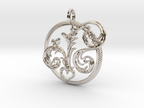 Swedish love peace folk art necklace pendant  in Platinum