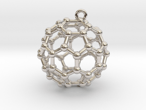 BuckyBall C60 Earring, Silver, 1.7cm in Rhodium Plated Brass