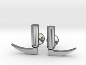 Laryngoscope cufflinks (gold + other metals) in Polished Silver