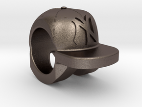 new york yankees baseball cap charm in Polished Bronzed Silver Steel