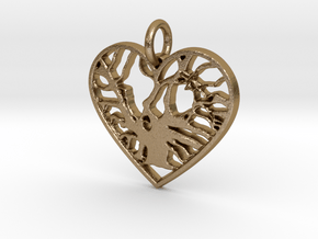 Angel Oak Tree - heart in Polished Gold Steel
