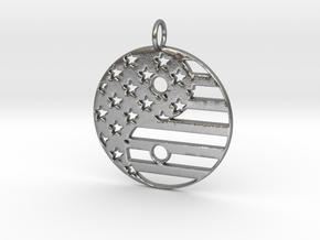 American USA Flag Yin Yang Symbol Pendant Charm in Natural Silver