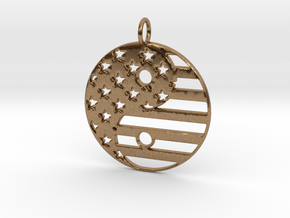 American USA Flag Yin Yang Symbol Pendant Charm in Natural Brass