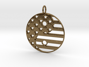 American USA Flag Yin Yang Symbol Pendant Charm in Natural Bronze