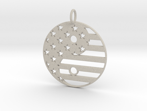 American USA Flag Yin Yang Symbol Pendant Charm in Natural Sandstone