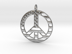 American USA Flag Peace Symbol Pendant Charm in Natural Silver