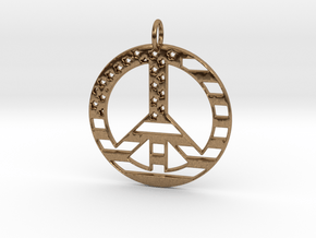 American USA Flag Peace Symbol Pendant Charm in Natural Brass