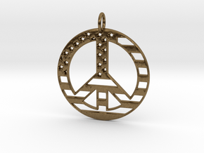 American USA Flag Peace Symbol Pendant Charm in Natural Bronze