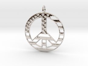 American USA Flag Peace Symbol Pendant Charm in Rhodium Plated Brass