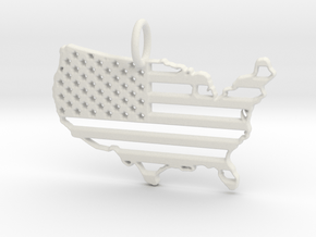 American USA Flag Map Pendant Charm in White Natural Versatile Plastic