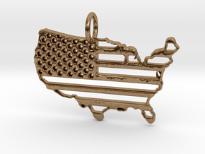 American USA Flag Map Pendant Charm in Natural Brass