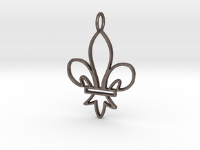 Fleur De Lis Symbol Stylized Lily Pendant Charm in Polished Bronzed Silver Steel