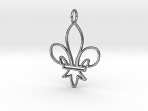 Fleur De Lis Symbol Stylized Lily Pendant Charm in Natural Silver