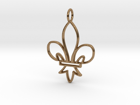 Fleur De Lis Symbol Stylized Lily Pendant Charm in Natural Brass