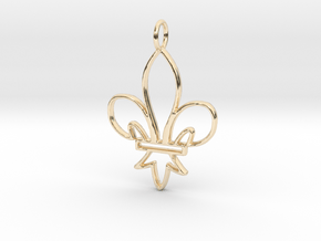 Fleur De Lis Symbol Stylized Lily Pendant Charm in 14k Gold Plated Brass