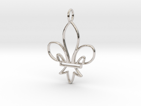 Fleur De Lis Symbol Stylized Lily Pendant Charm in Rhodium Plated Brass