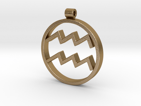 Aquarius Zodiac Sign Pendant in Polished Gold Steel