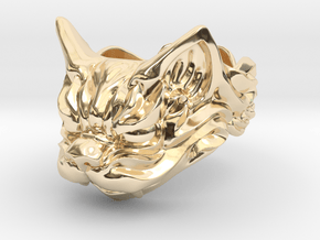 Fu Cat (Komaneko) Ring in 14k Gold Plated Brass: 13 / 69