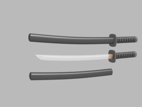 Wakizashi - 1:6 scale - Curved Blade - Tsuba in Smooth Fine Detail Plastic