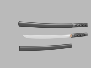 Wakizashi - 1:6 scale - Curved Blade - No Tsuba in Smooth Fine Detail Plastic