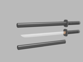 Wakizashi - 1:6 scale - Straight Blade - Tsuba in Tan Fine Detail Plastic