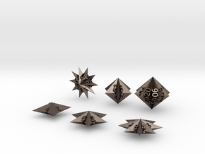 Star Dice in Polished Bronzed Silver Steel: Polyhedral Set