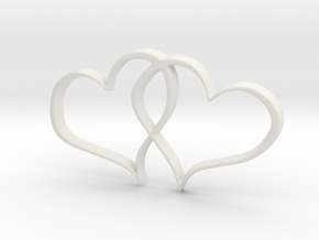 Double Hearts Interlocking Freehand Pendant Charm in White Natural Versatile Plastic
