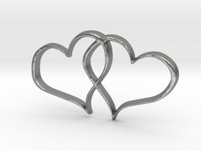 Double Hearts Interlocking Freehand Pendant Charm in Natural Silver