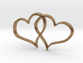 Double Hearts Interlocking Freehand Pendant Charm in Natural Brass