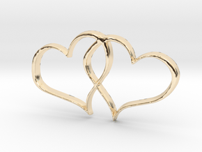Double Hearts Interlocking Freehand Pendant Charm in 14K Yellow Gold