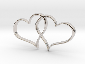 Double Hearts Interlocking Freehand Pendant Charm in Platinum