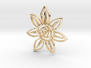 Abstract Rose Flower Pendant Charm in 14K Yellow Gold