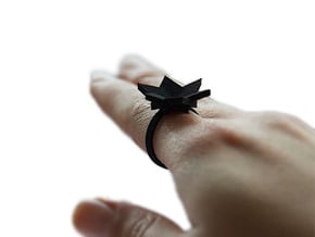 Six Points Flower Ring S in Black Natural Versatile Plastic