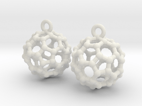 BuckyBall C60 Earrings 1 cm. 2 pieces. in White Natural Versatile Plastic
