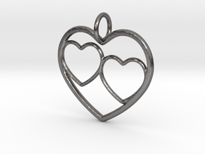 Heart Pendant for Mom with Twins in Polished Nickel Steel