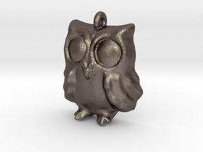 Owl Pendant in Polished Bronzed Silver Steel