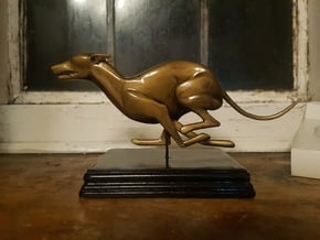 Whippet Running Statue in Polished Bronze Steel