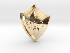 Fleur De Lys Shield Pendant in 14k Gold Plated Brass