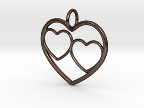 Heart Pendant for Mom with Twins in Polished Bronze Steel