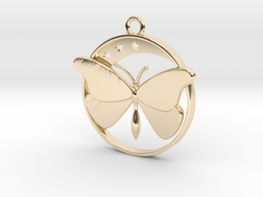 Stars, Moon and Butterfly Pendant in 14K Yellow Gold