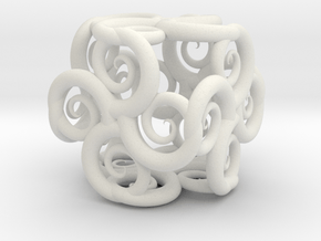 Spiral Fractal Cube in White Natural Versatile Plastic: Extra Small