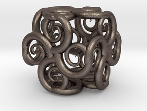 Spiral Fractal Cube in Polished Bronzed-Silver Steel: Extra Small