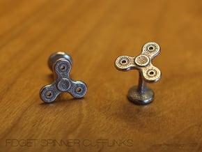 Fidget Spinner Cufflinks - SMALL in Polished Bronzed Silver Steel