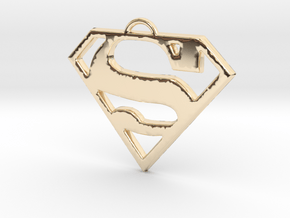 Superman Pendant Medium in 14k Gold Plated Brass