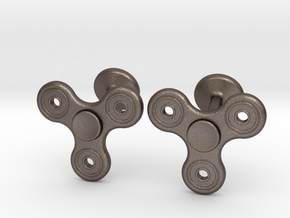 Fidget Spinner Cufflinks - LARGE in Polished Bronzed Silver Steel