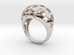 Floral bombe ring in Rhodium Plated Brass