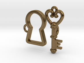 Lock and Key Toggle Clasp Charms in Natural Bronze