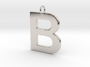 B Pendant in Rhodium Plated Brass