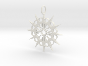 Abstract Patterned Circle Stylized Sun Pendant in White Natural Versatile Plastic