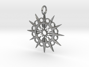 Abstract Patterned Circle Stylized Sun Pendant in Natural Silver